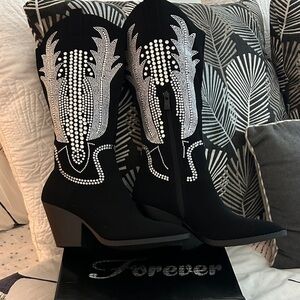 Forever 21 Black Rhinestone Western Mid-Calf Boots